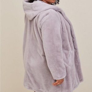 Plus size faux fur coat by Torrid 2 2x 3 3x lavender gray jacket hoodie pinup